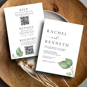 Chique Eucalyptus Zwart & Wit Alles in een bruilof Kaart