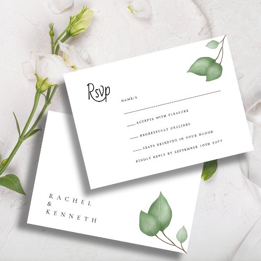 Chique Eucalyptus Zwart & Wit Minimalistische Brui RSVP Kaartje