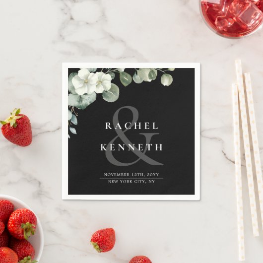 Chique Eucalyptus Zwart & Wit Minimalistische Brui Servet (Insitu)