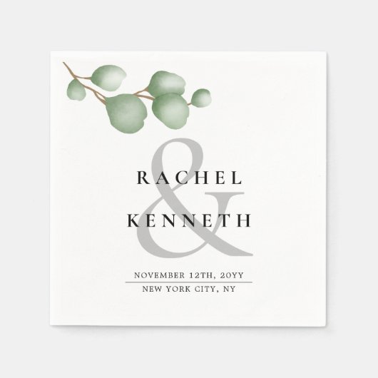 Chique Eucalyptus Zwart & Wit Minimalistische Brui Servet (Voorkant)