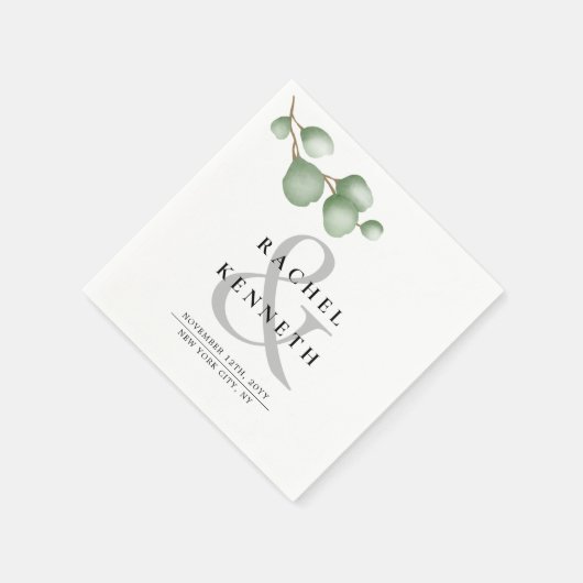 Chique Eucalyptus Zwart & Wit Minimalistische Brui Servet (Hoek)