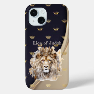 Chique Faith Leeuw van Juda Beige Navy Goud Kronen iPhone 15 Case