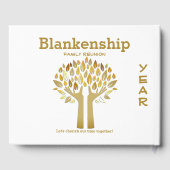 Chique familie reünie handen omhoog boom bladeren  gastenboek (Achterkant)