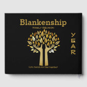 Chique familie reünie handen omhoog boom bladeren  gastenboek (Achterkant)