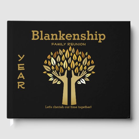 Chique familie reünie handen omhoog boom bladeren  gastenboek (Voorkant)