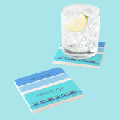 Chique familienaam Blue Stripes Ocean Beach House Stenen Onderzetter