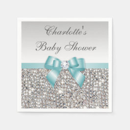 Chique Faux Blauwgroen Bow Silver Sequins Baby sho Servetten