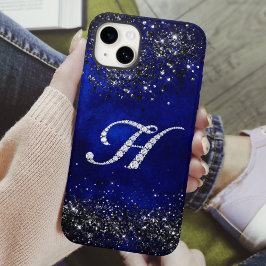 Chique faux Crystal strass letter H koningsblauw iPhone 15 Case