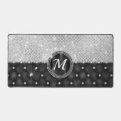 Chique Faux Crystal Zilver Zwart Diamant Monogram Bureaumat (Voorkant)