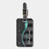 Chique faux geborsteld metaal zwart Blauwgroen mon Bagagelabel (Voorkant verticaal)