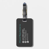 Chique faux geborsteld metaal zwart Blauwgroen mon Bagagelabel (Achterkant verticaal)