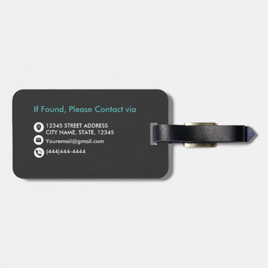 Chique faux geborsteld metaal zwart Blauwgroen mon Bagagelabel (Achterkant horizontaal)