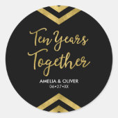 Chique Faux Gold Chevron 10e Jubileum Party Ronde Sticker (Voorkant)