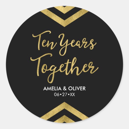 Chique Faux Gold Chevron 10e Jubileum Party Ronde Sticker (Voorkant)