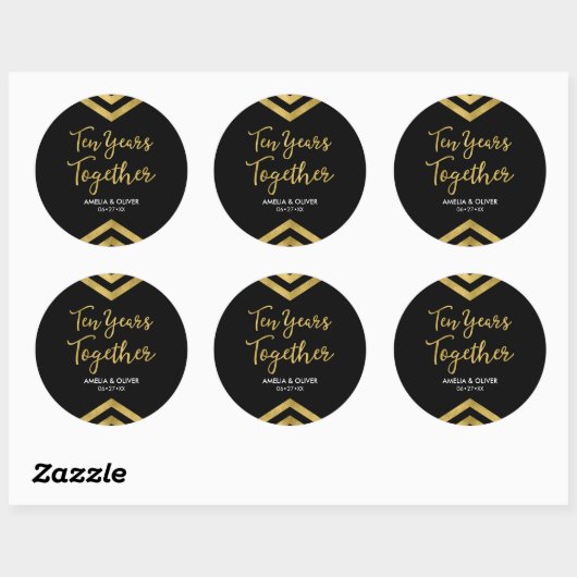 Chique Faux Gold Chevron 10e Jubileum Party Ronde Sticker (Vel)