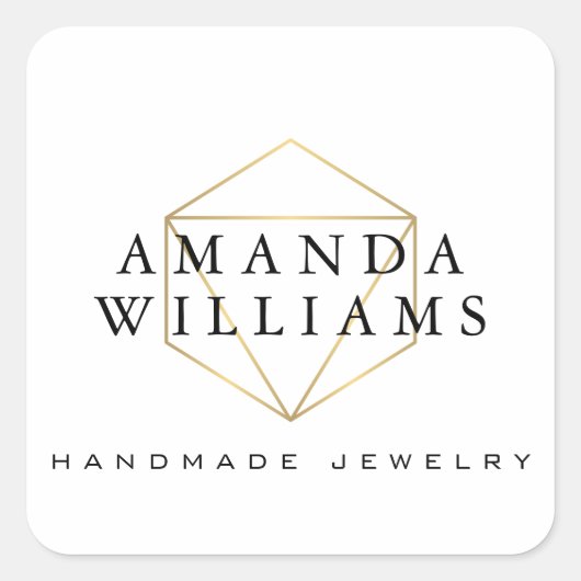 Chique Faux Gold Edelsteen Sieraden Designer Wit Vierkante Sticker (Voorkant)