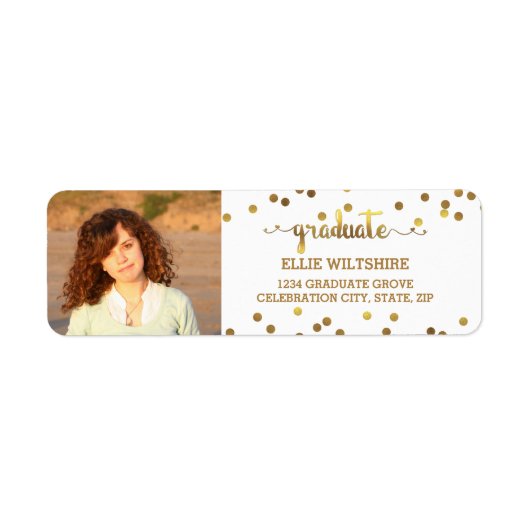 Chique Faux Gold Foil Confetti Afstuderen Foto Etiket (Voorkant)