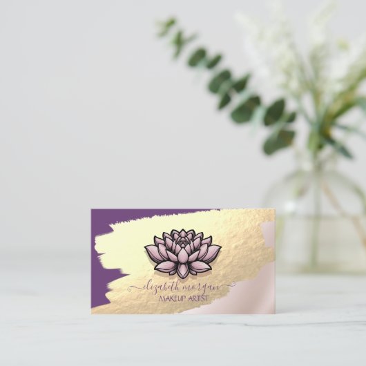 Chique Faux Gold Folie Brush Stroke, Lotus Visitekaartje (Staand voorkant)