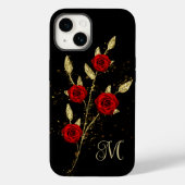 Chique faux Gold Glitter Leaves Red Rose monogram Case-Mate iPhone Case (Achterkant)