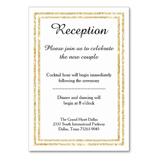 Chique Faux Gold Glitter Trim - Receptie invoegen Kaart (Voorkant)