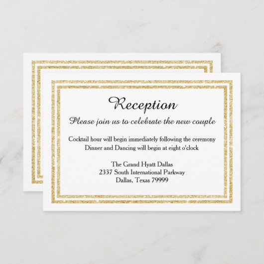 Chique Faux Gold Glitter Trim-Receptie Uitnodiging Informatiekaartje (Voorkant / Achterkant)
