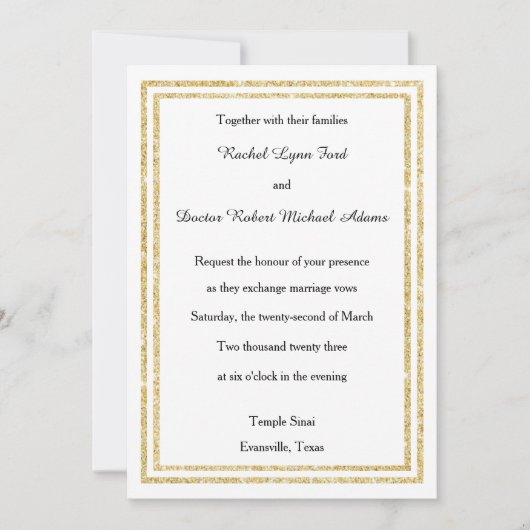 Chique Faux Gold Glittered Trim - 5x7 bruiloft uit Kaart (Voorkant)
