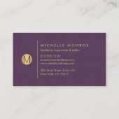 Chique Faux Gold Minimalistisch Monogram Paarse Li Visitekaartje (Achterkant)