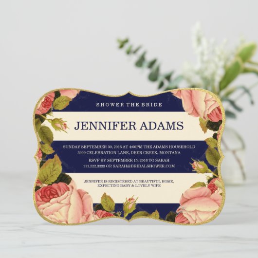 CHIQUE FAUX GOUD | BOTANISCH VRIJGEZELLENFEEST INV KAART (Staand voorkant)