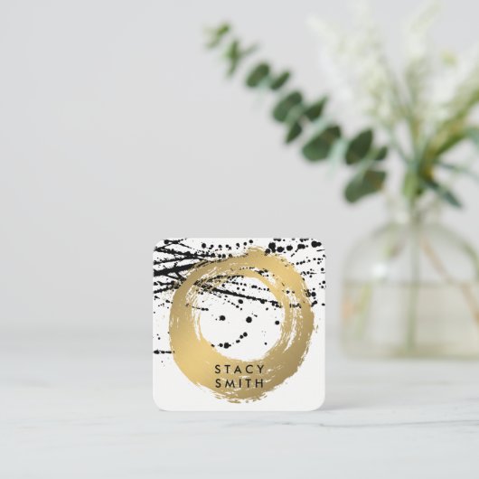 Chique Faux Goud Geborsteld | Kunstmatige inktspat Vierkante Visitekaartje (Staand voorkant)