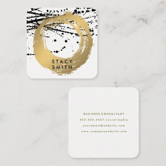 Chique Faux Goud Geborsteld | Kunstmatige inktspat Vierkante Visitekaartje (Voorkant / Achterkant)
