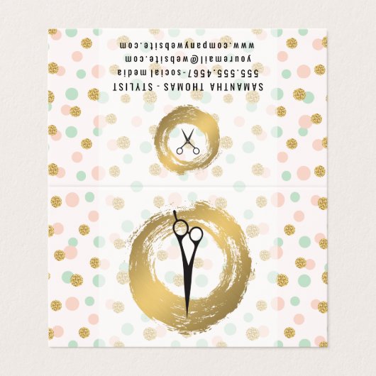 Chique Faux Goud Geborsteld | Polka Dots Glitter Visitekaartje (Buitenkant ongevouwen)