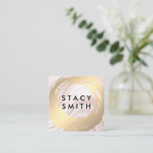 Chique Faux Goud Geborsteld Zijde Drapery Vierkante Visitekaartje (Staand voorkant)