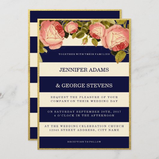 CHIQUE FAUX GOUD | ROOS BRUILOFT UITNODIGING (Voorkant / Achterkant)