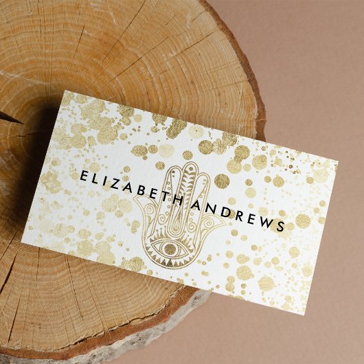 Chique faux gouden confetti hamsa hand van Fatima Visitekaartje