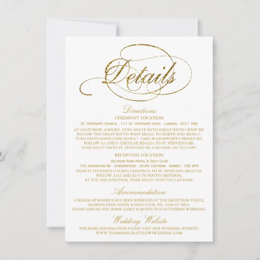 Chique Faux Gouden Folie Bruiloft Detail Sjabloon Kaart (Voorkant)