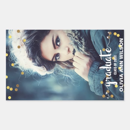 Chique Faux Gouden Folie Confetti Foto Afstuderen Rechthoekige Sticker (Voorkant)