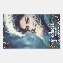 Chique Faux Gouden Folie Confetti Foto Afstuderen Rechthoekige Sticker