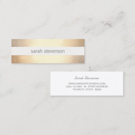 Chique Faux Gouden Folie Gestreept Modern Mini Visitekaartje (Voorkant / Achterkant)