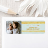 Chique Faux Gouden folie Strepen Lichtblauw Foto Etiket (Insitu)