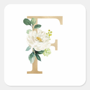 Chique Faux Gouden Folie Witte Bloem Letter F Mono Vierkante Sticker