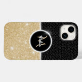 Chique faux gouden glitter zwart leer monogram Case-Mate iPhone case (Achterkant (horizontaal))