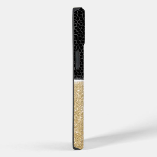 Chique faux gouden glitter zwart leer monogram Case-Mate iPhone case (Achterkant / Rechts)