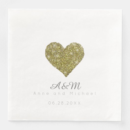 Chique faux gouden hart van liefde op witte bruilo servet (Voorkant)