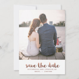 Chique Faux koperen Roos Script met Stippen Foto Save The Date