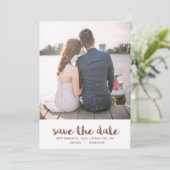 Chique Faux koperen Roos Script met Stippen Foto Save The Date (Staand voorkant)