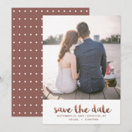 Chique Faux koperen Roos Script met Stippen Foto Save The Date