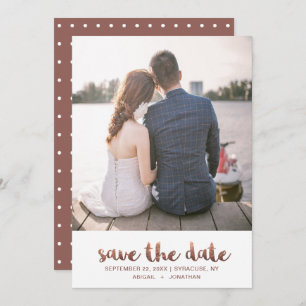 Chique Faux koperen Roos Script met Stippen Foto Save The Date