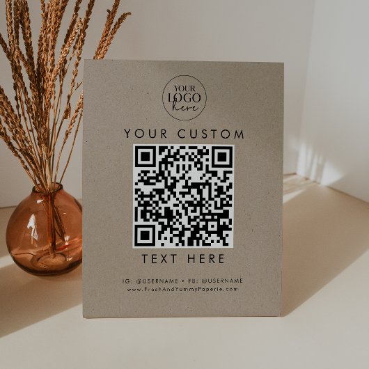 Chique Faux Kraft Business Logo Custom QR Code Reclamebord Met Voetstuk