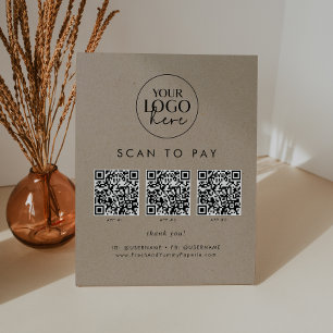 Chique Faux Kraft Business Logo QR Code Scan om te Reclamebord Met Voetstuk