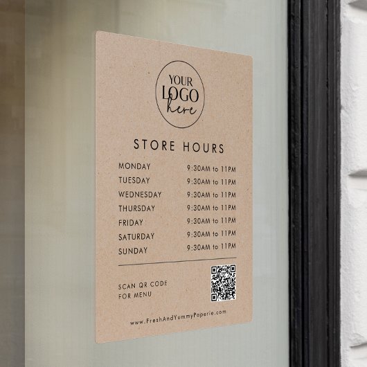 Chique Faux Kraft Business Logo QR Code Store Uren Raamsticker
